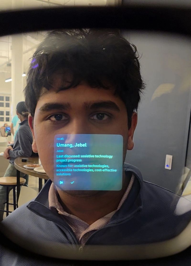 Recall card shown through the Meta Ray-Ban Display lens