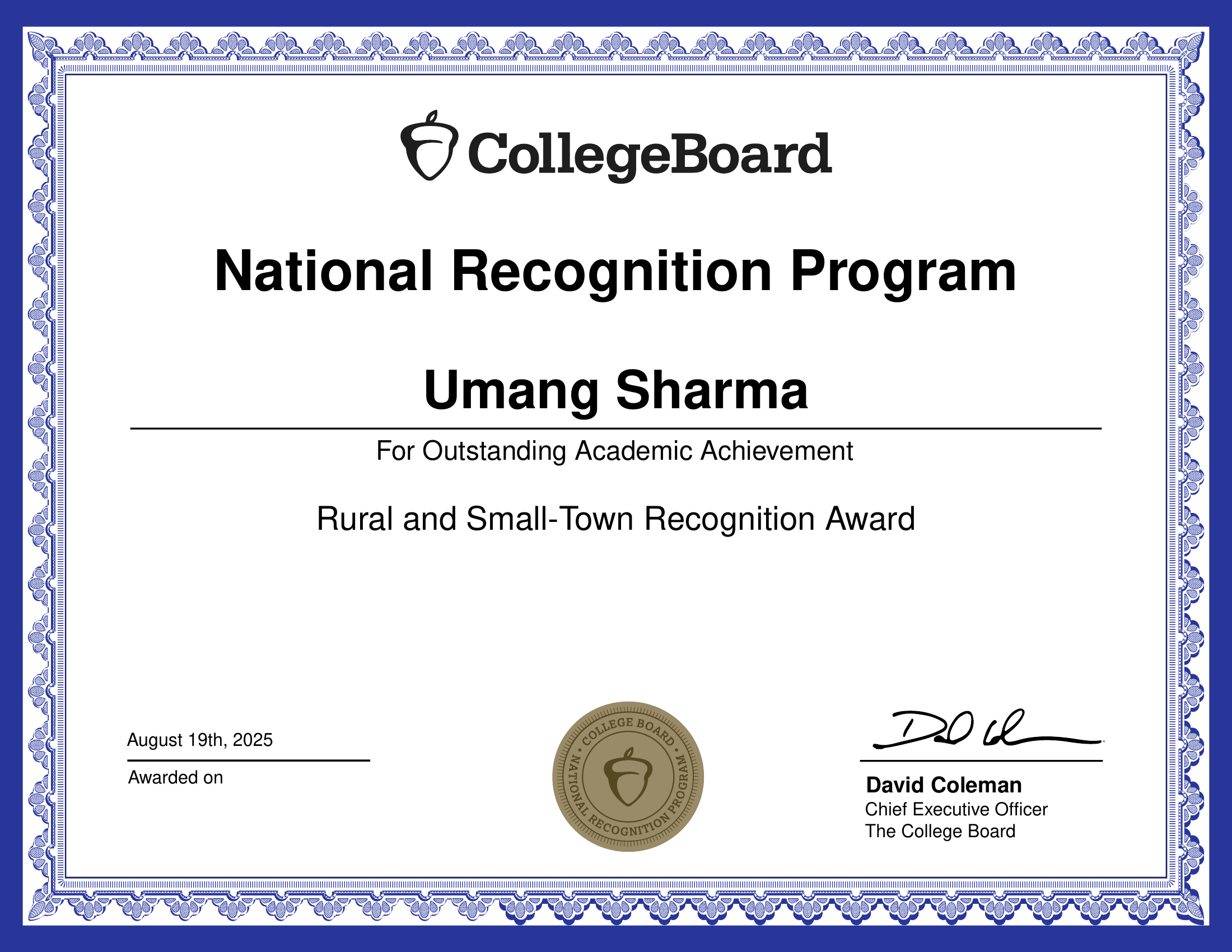 Rural and Small Town Recognition Award